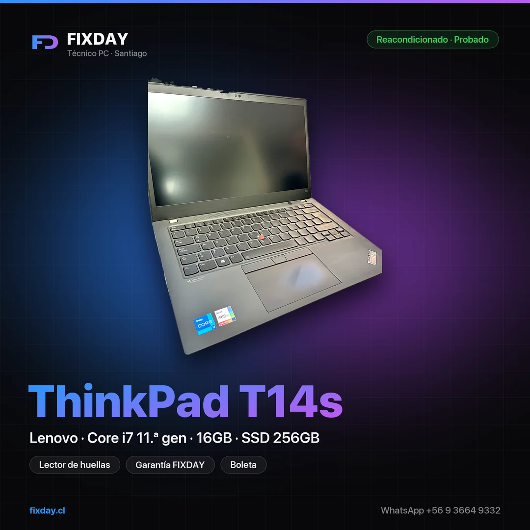 Notebook Lenovo ThinkPad T14s Core i7 11.ª gen 16GB 256GB SSD